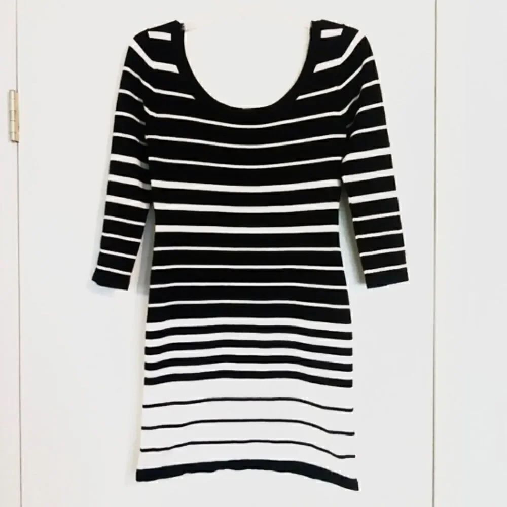 Xhilaration Black/White Striped Long Sleeve Dress
